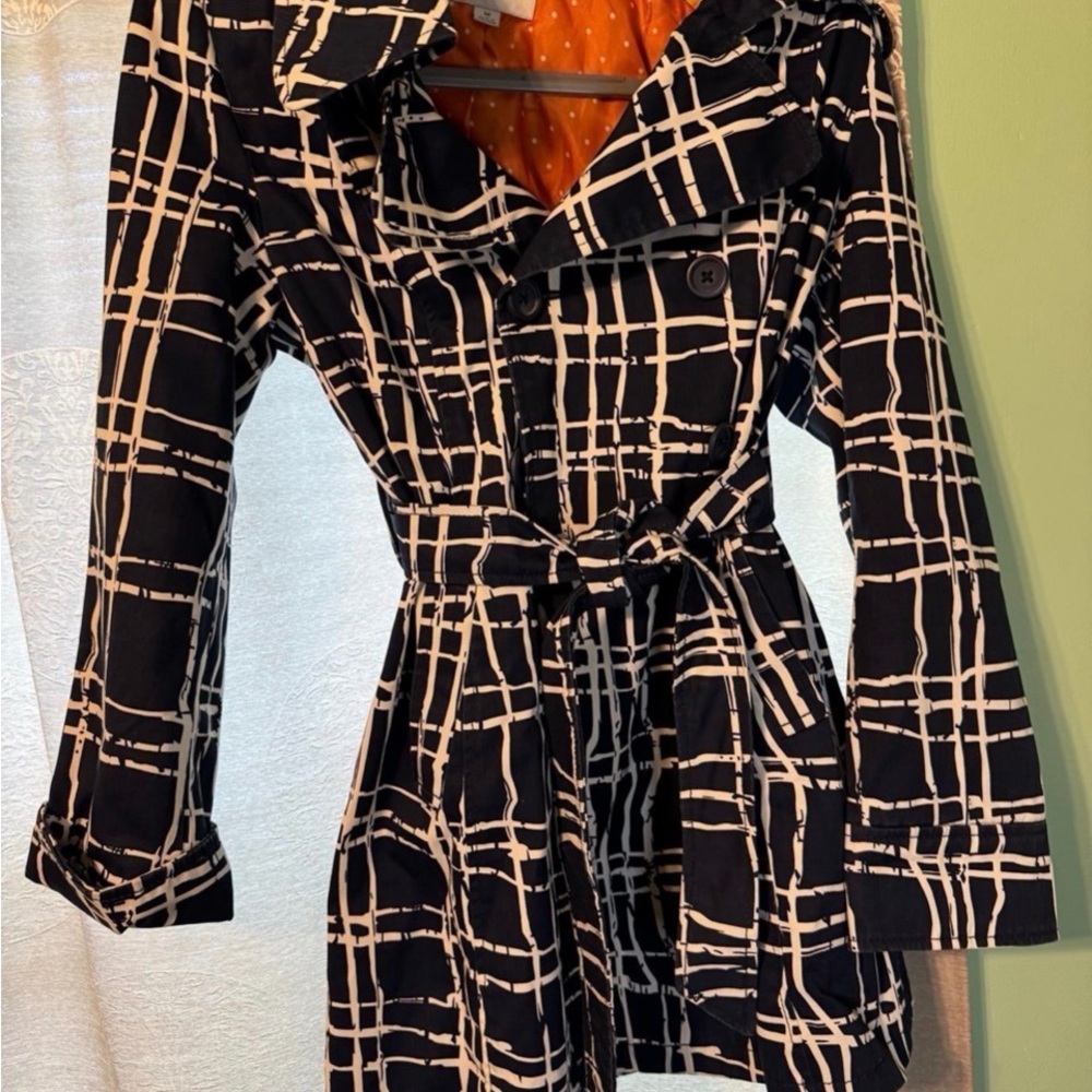 Stylish Navy and White Plaid Trench Coat